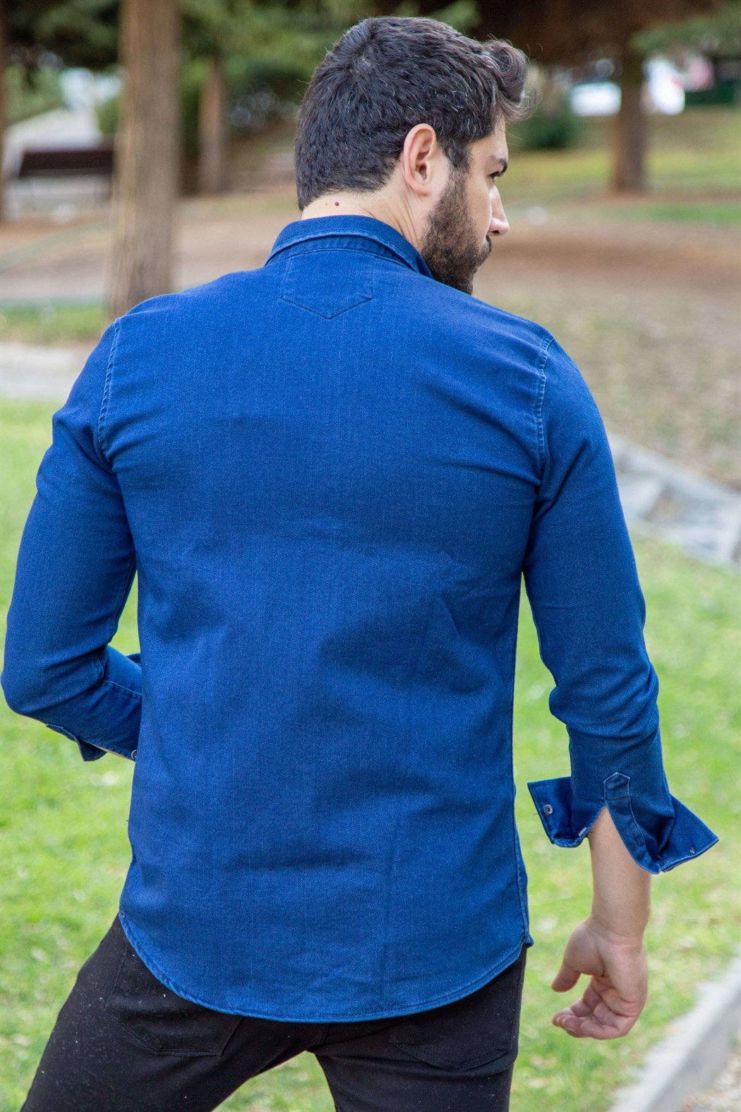 Çıtçıtlı Koyu Mavi Spor Kot Gömlek