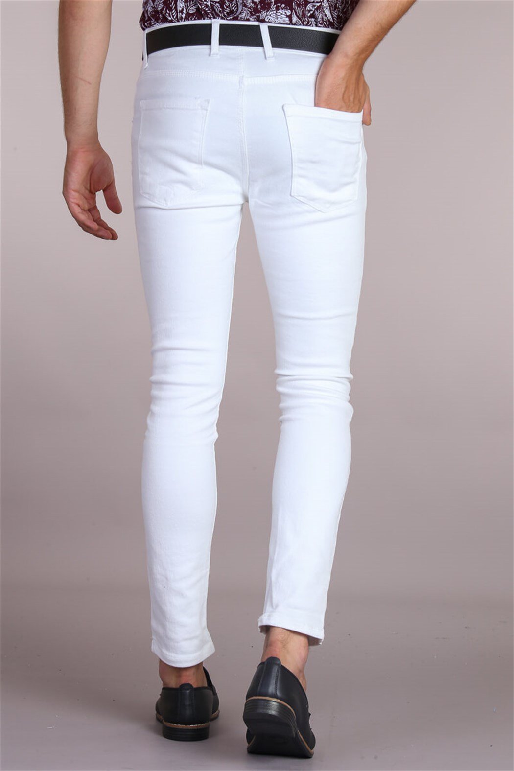 Likralı slim fit düz beyaz kot pantolon