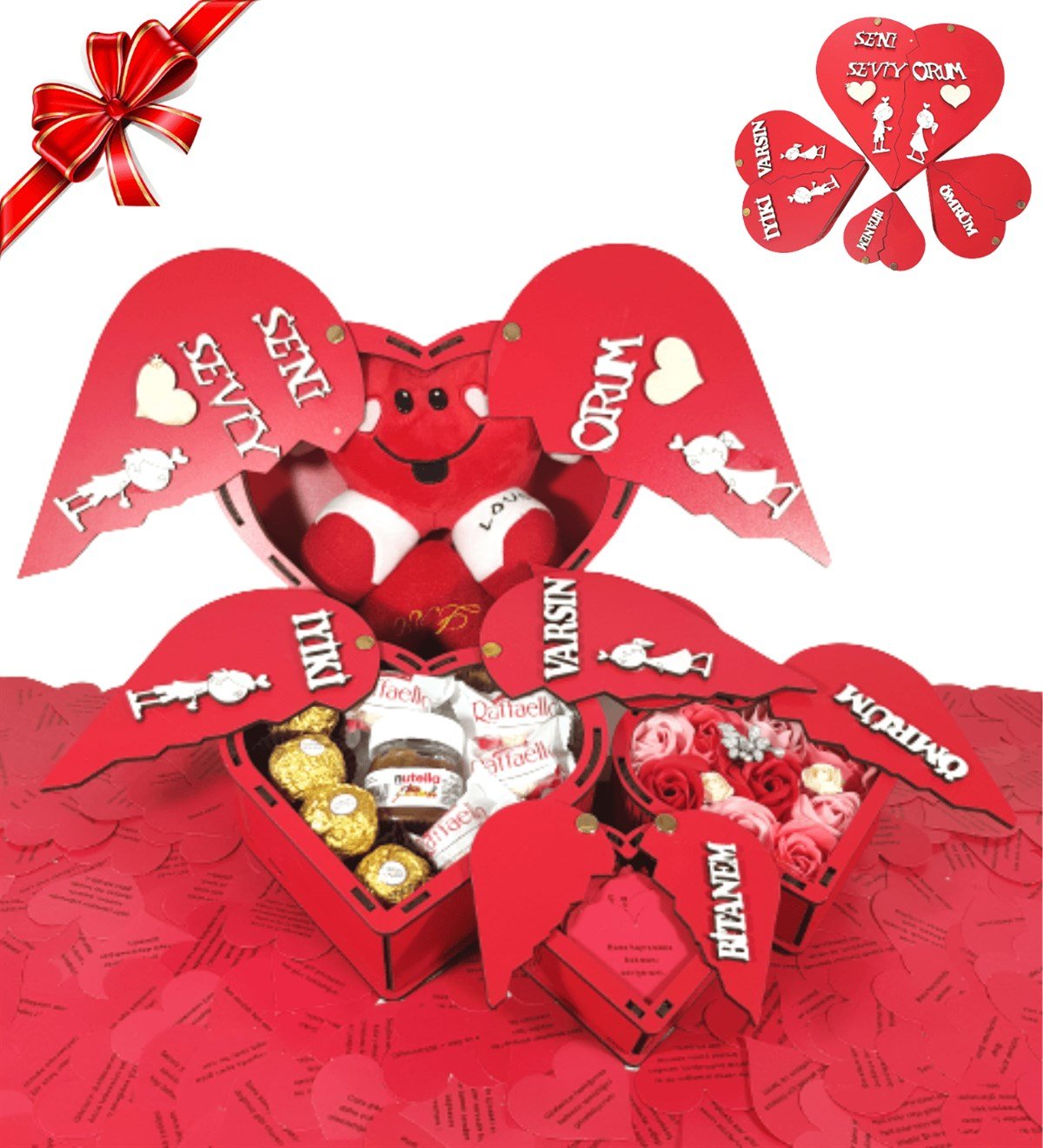 Hanbeyi | Aşk Kulesi 4 Kalp Kutu Sevgiliye Hediye Papatya Kız Kar Küresi  Aşıklar Kolye Çikolata Hediye Seti