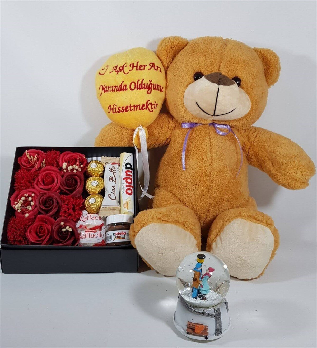 Hanbeyi | Sevgiliye Hediye Gül Kutusunda Ferrero Çikolata Büyük Ayıcık  Sevgili Kar Küresi Set