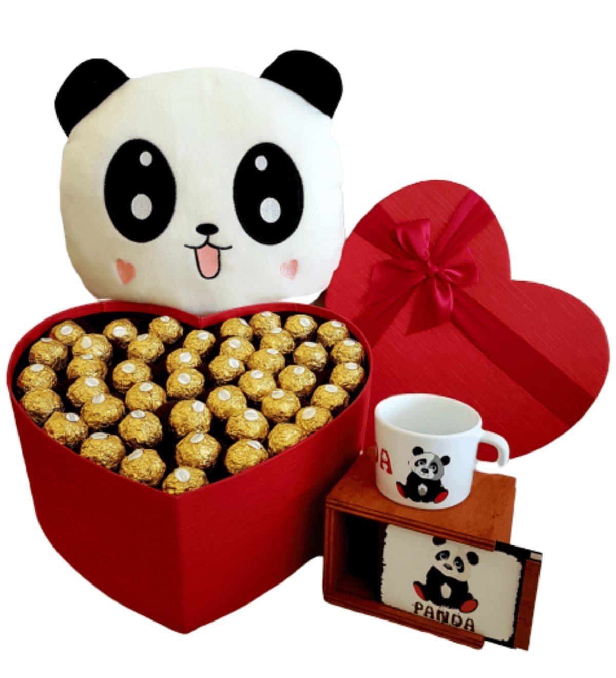 Hanbeyi | Arkadaşa Hediye, Rocher Çikolata, Kalp Kutu, Panda Kutulu Kupa Ve  Panda Yastık
