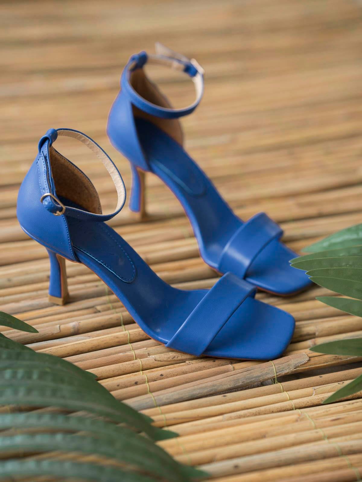 Lesley İnce Bantlı Kadın Deri Topuklu Ayakkabı Saks Mavi | Pabuchh.com