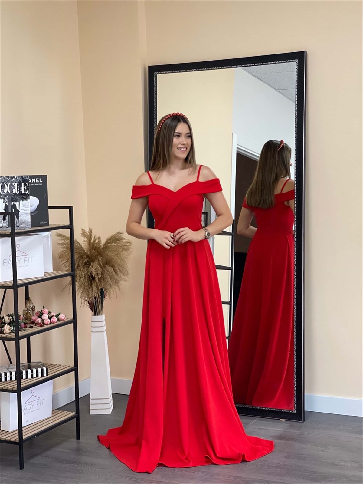Crepe Fabric Straps Princess Dress - Red | Giyim Masalı