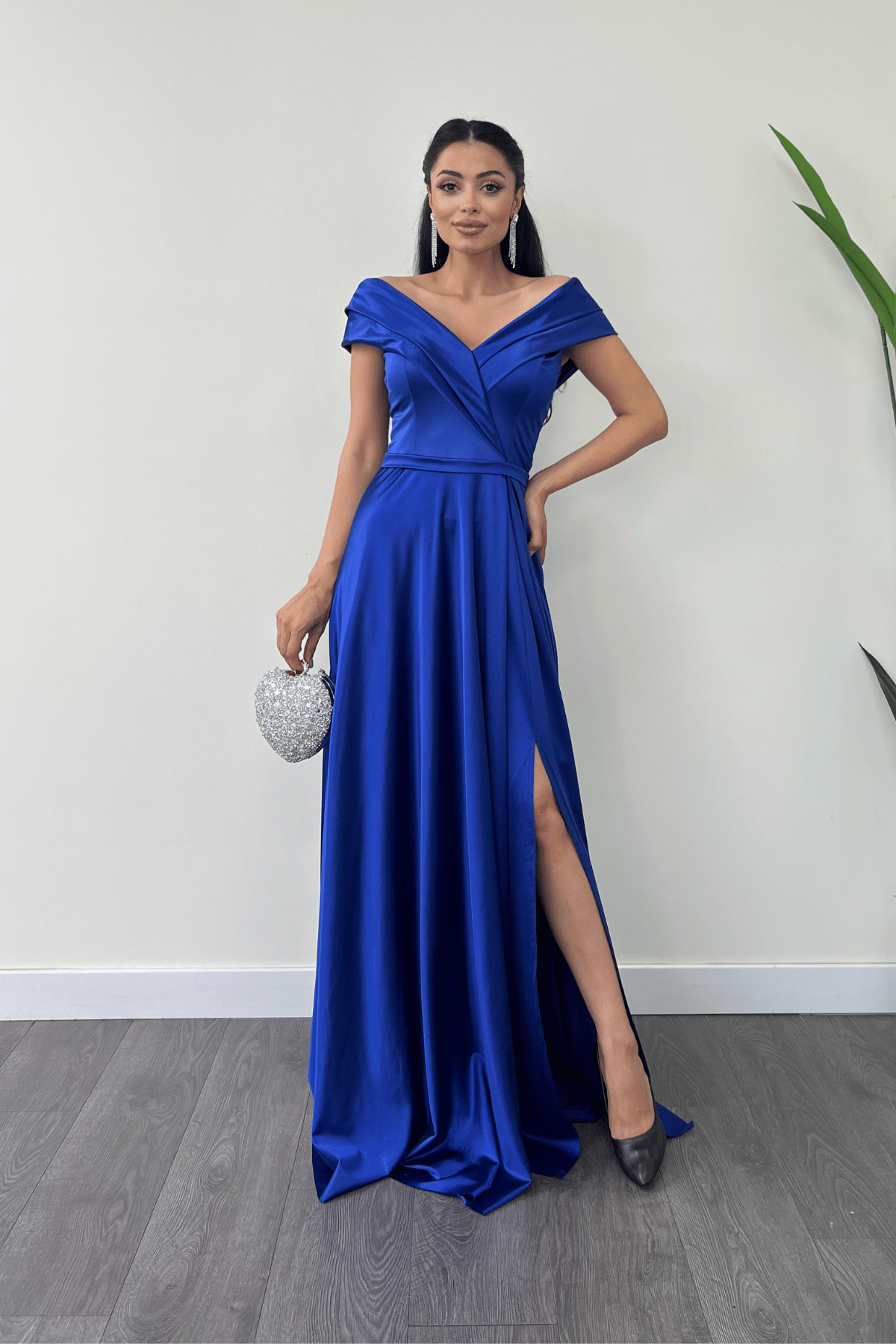 Boat neck evening dress sale