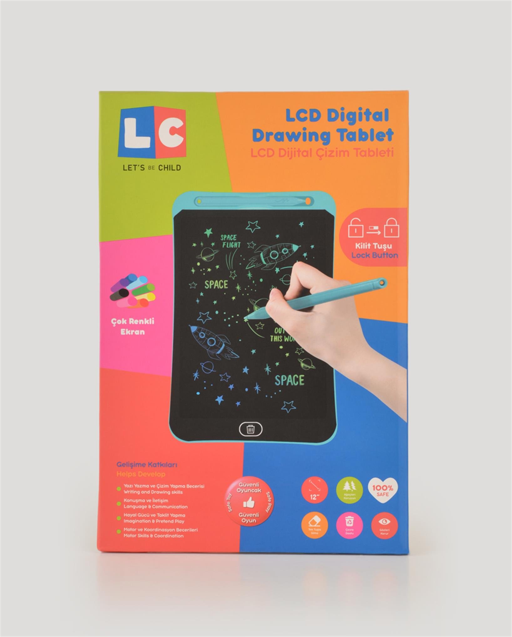 LCD Mavi Dijital Çizim Tableti Renkli 12 İnç | Let's Be Child