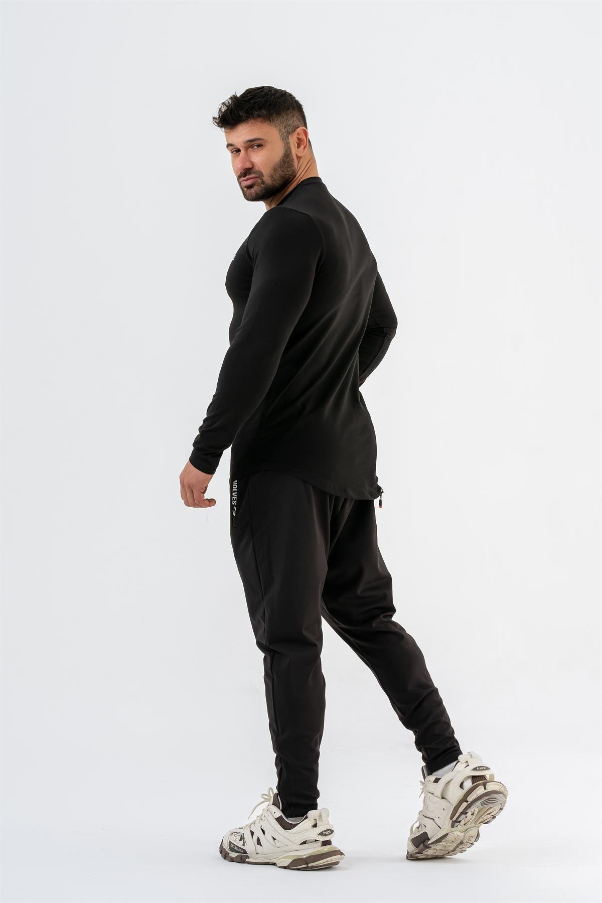 Gymwolves Erkek Spor Body | Siyah | Uzun Kollu Spor T-Shirt | Basic Serisi