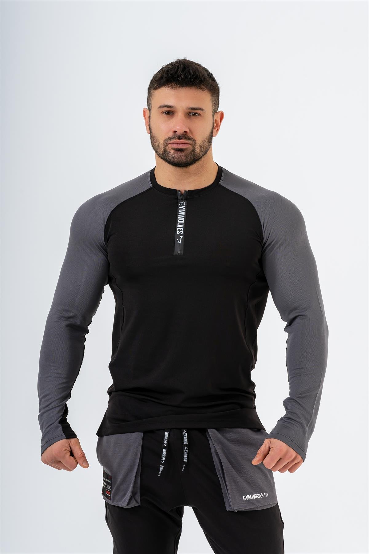 Gymwolves Erkek Spor Body | Gri | Uzun Kollu Spor T-Shirt | AirPro Serisi