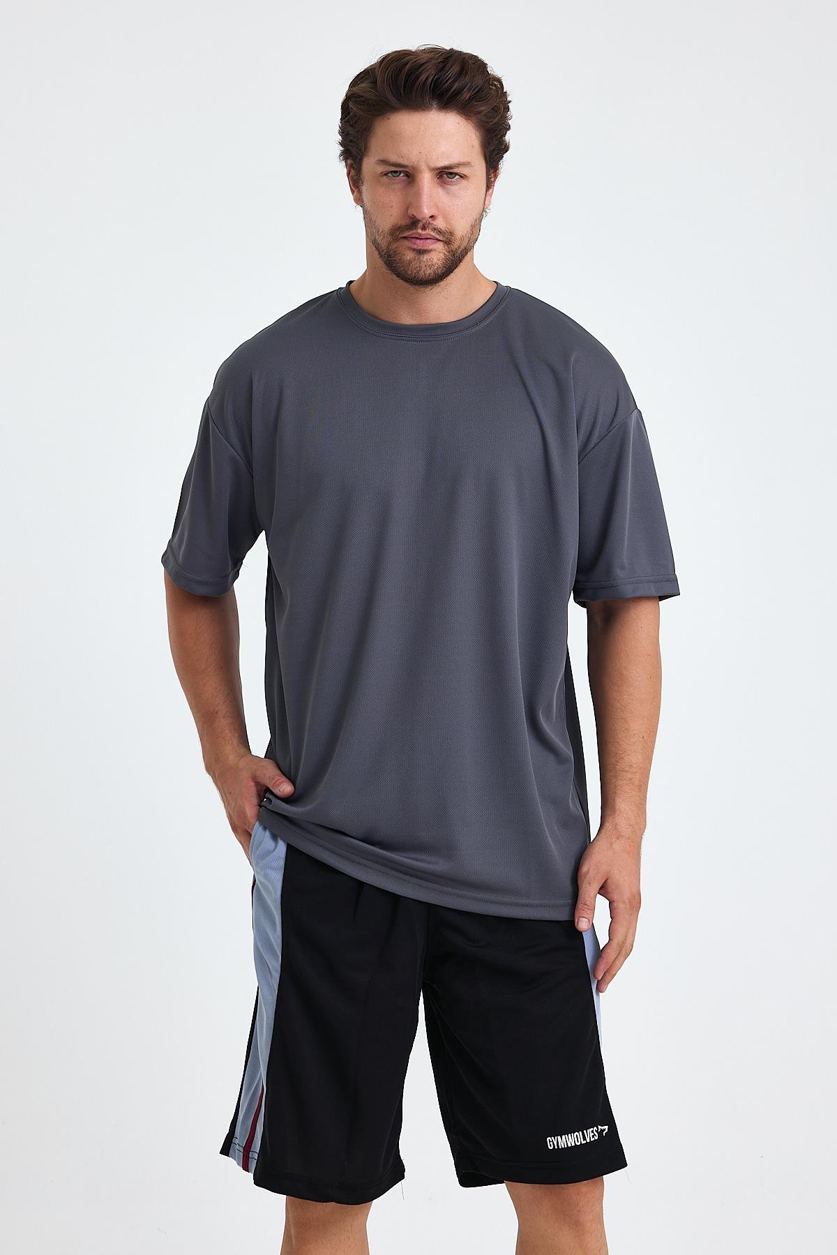 Gymwolves Erkek Over Size Spor T Shirt S rta Kurt Bask l Workout T Shirt T ORT
