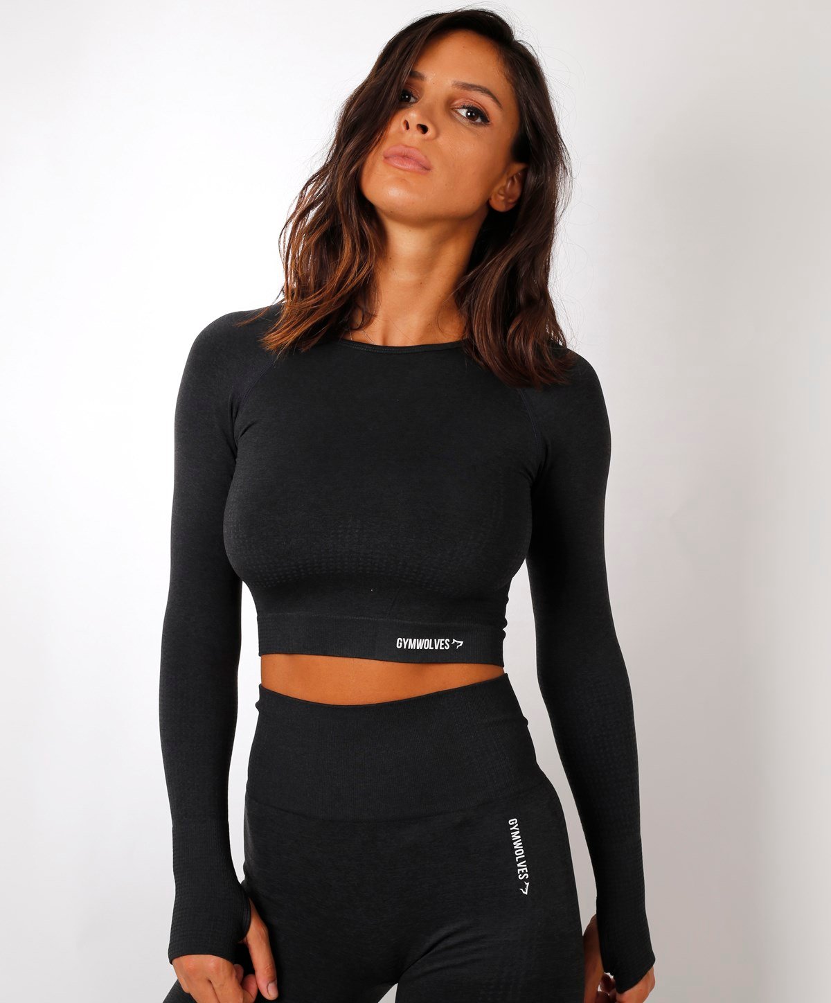 Gymwolves Siyah Kadın Uzun Kollu Dikişsiz Spor Tişört