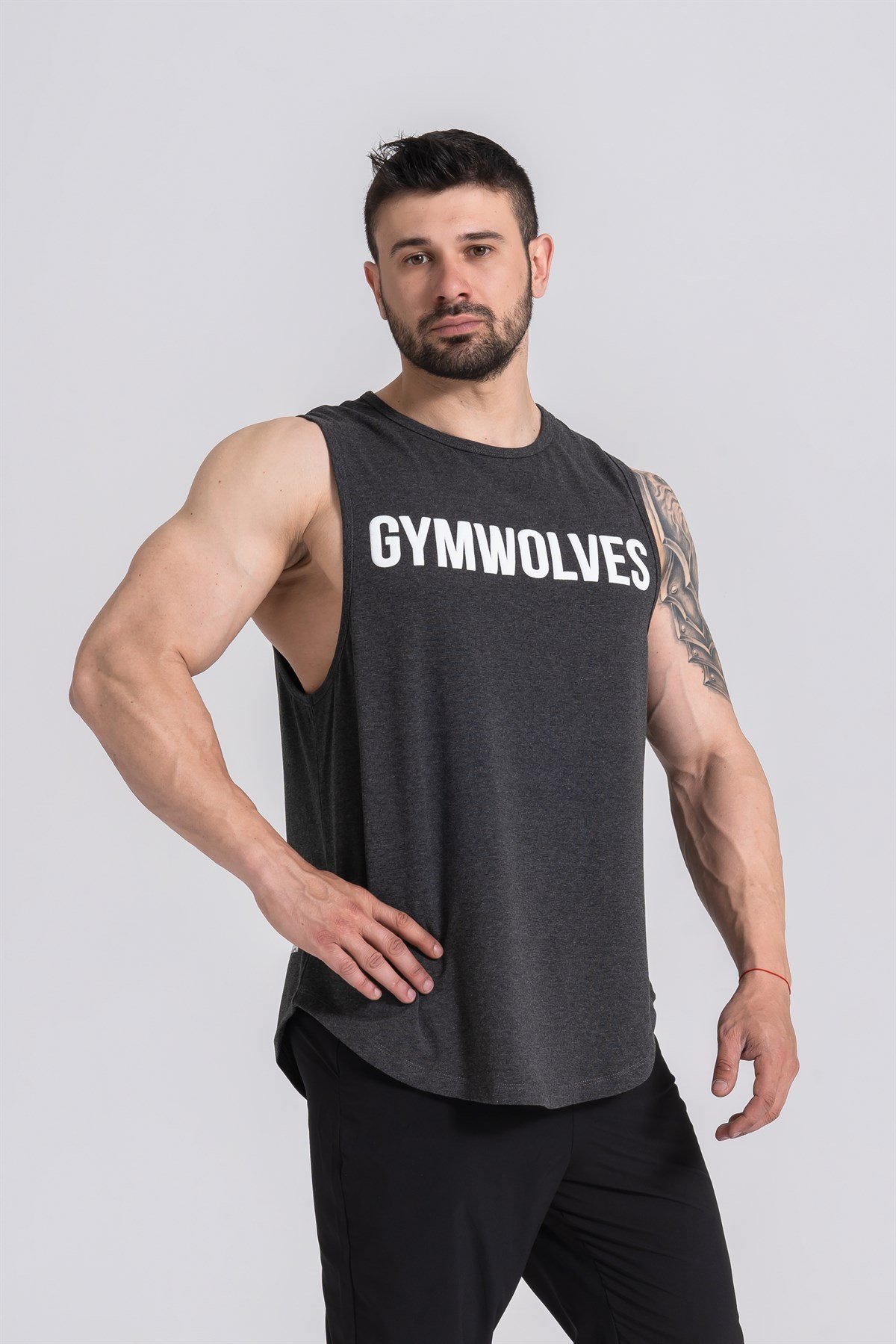 Gymwolves Black Melange Man Sleeveless T-Shirt 3044858017213