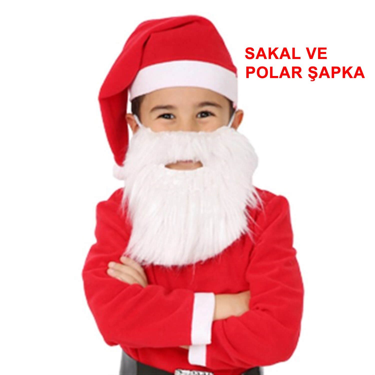 Çocuk Noel Baba Sakalı ve Şapkası Set - KostümPartim®