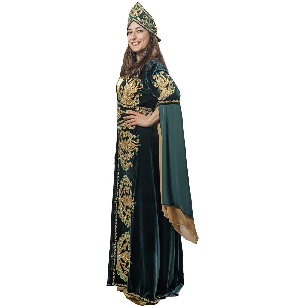 Hürrem Sultan Kıyafeti Yetişkin Kadın Lüks Kadife Bindallı Elbisesi Zümrüt  Yeşili - KostümPartim®