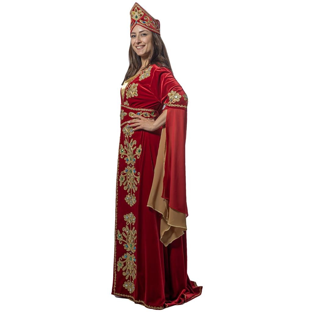 Mihrimah Sultan Kıyafeti Yetişkin Kadın Lüks Kadife Kırmızı Bindallı  Elbisesi - KostümPartim®