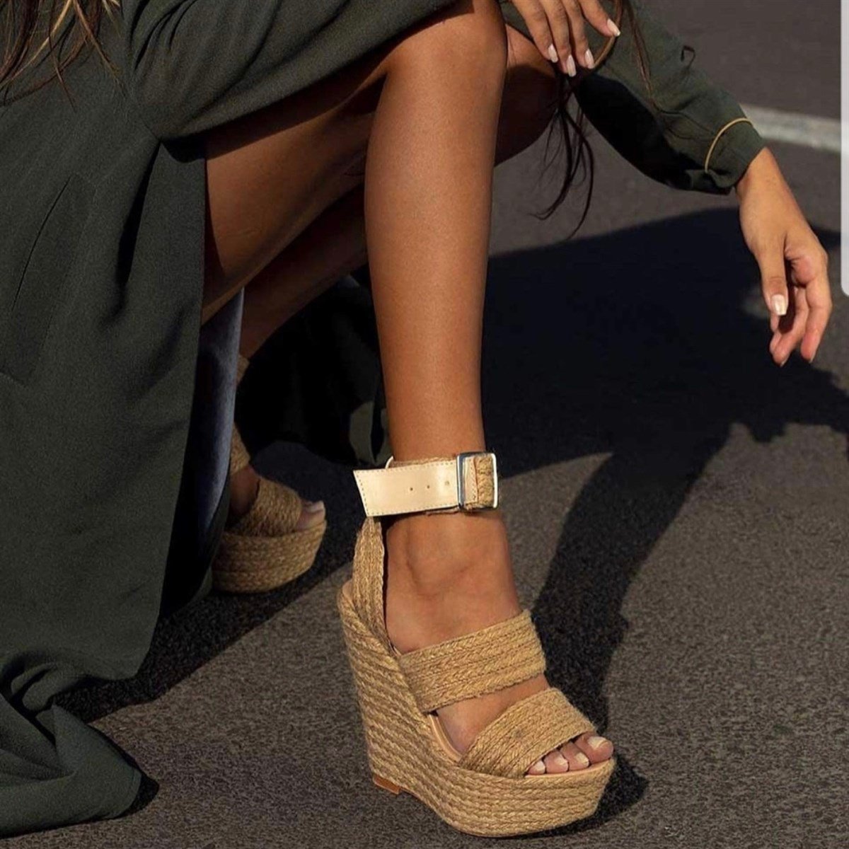 Wicker Yüksek Dolgu Topuklu Kadın Ayakkabı - Hasır