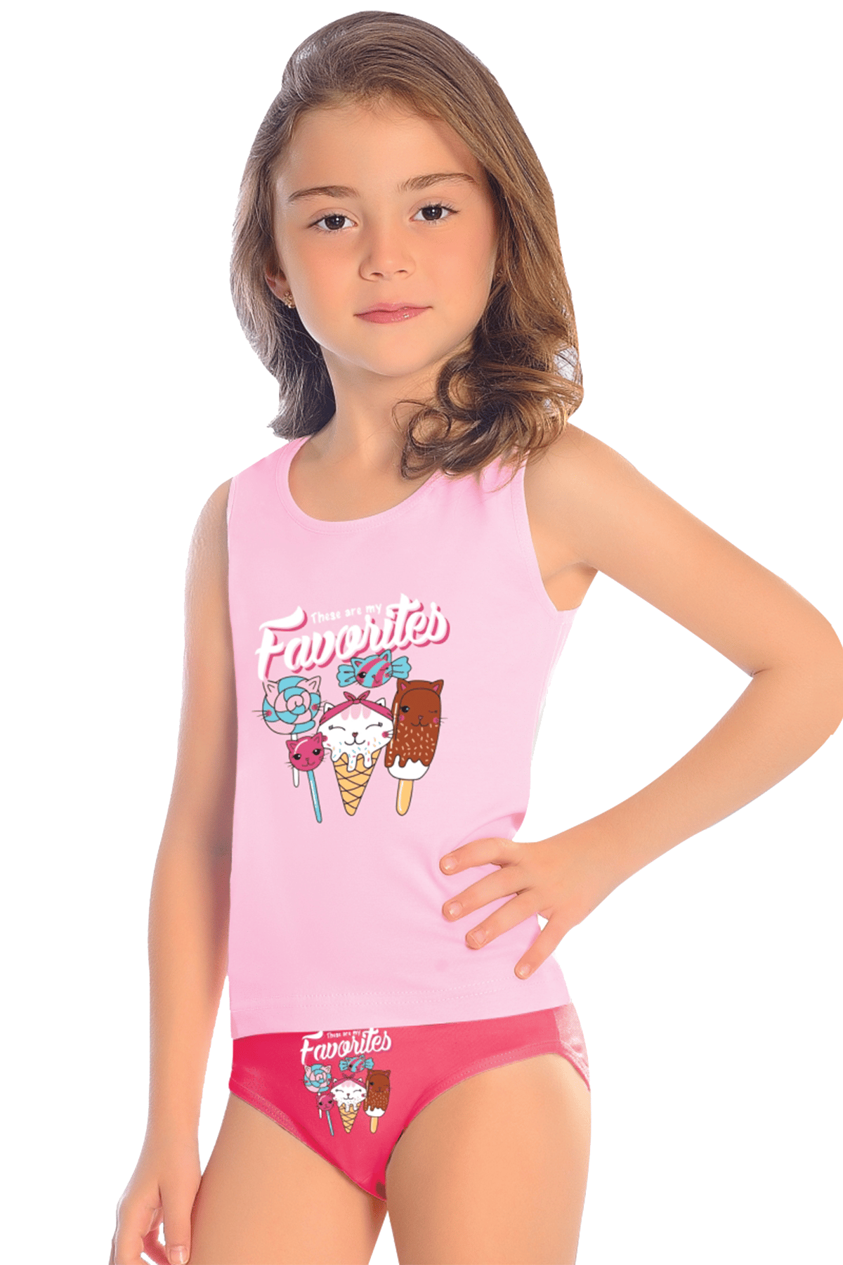 Kız Çocuk Atlet Külot Likralı Dondurma Serisi Pembe | Öts İç Giyim