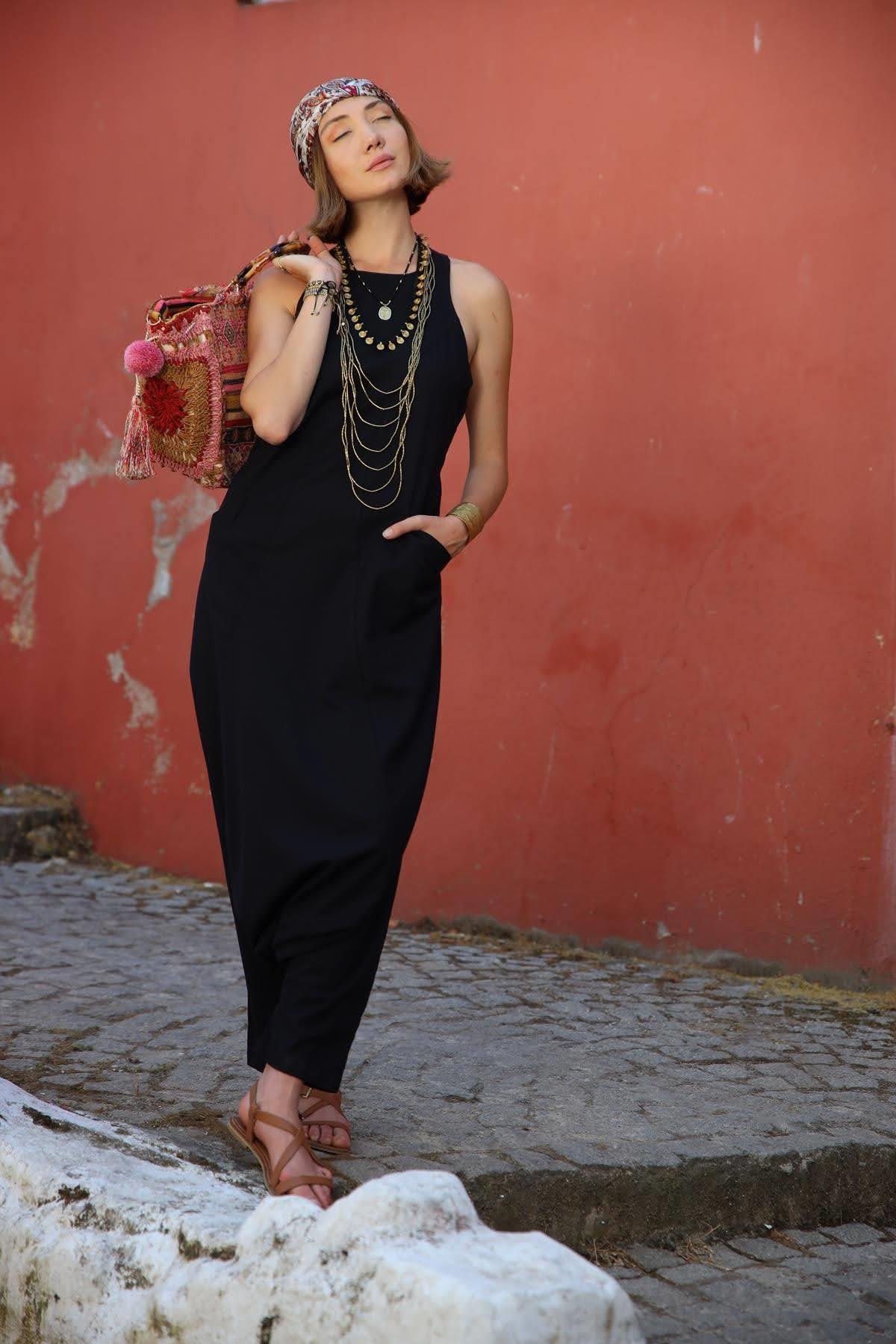 Black Su Jumpsuit aman Butik Boho Fashion