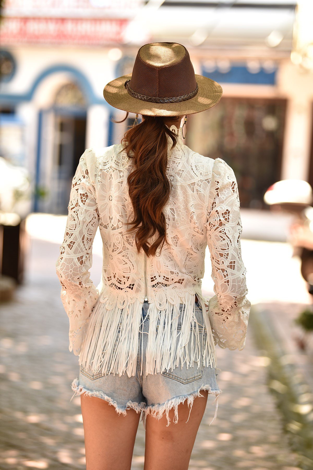 White Cutwork Lace Blouse with Tassels - Şaman Butik