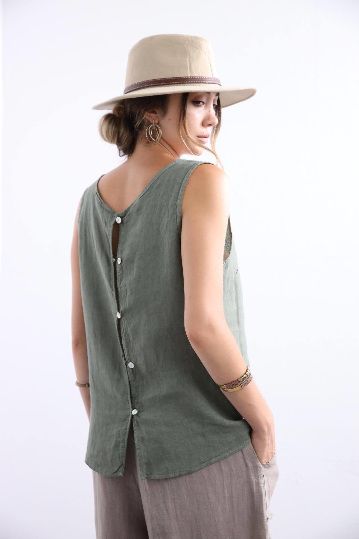 Khaki Sleeveless Blouse