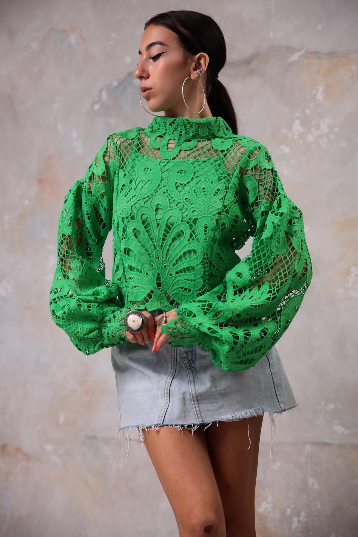 Yeşil Dik Yaka Şık Dantel Bluz - Şaman Butik - Bohem Giyim ve Aksesuar |  Kadın & Erkek