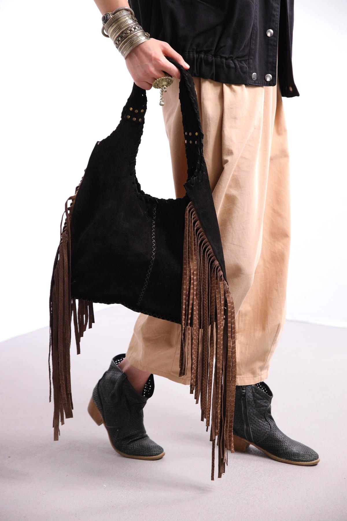 Black Suede Fringed Bag