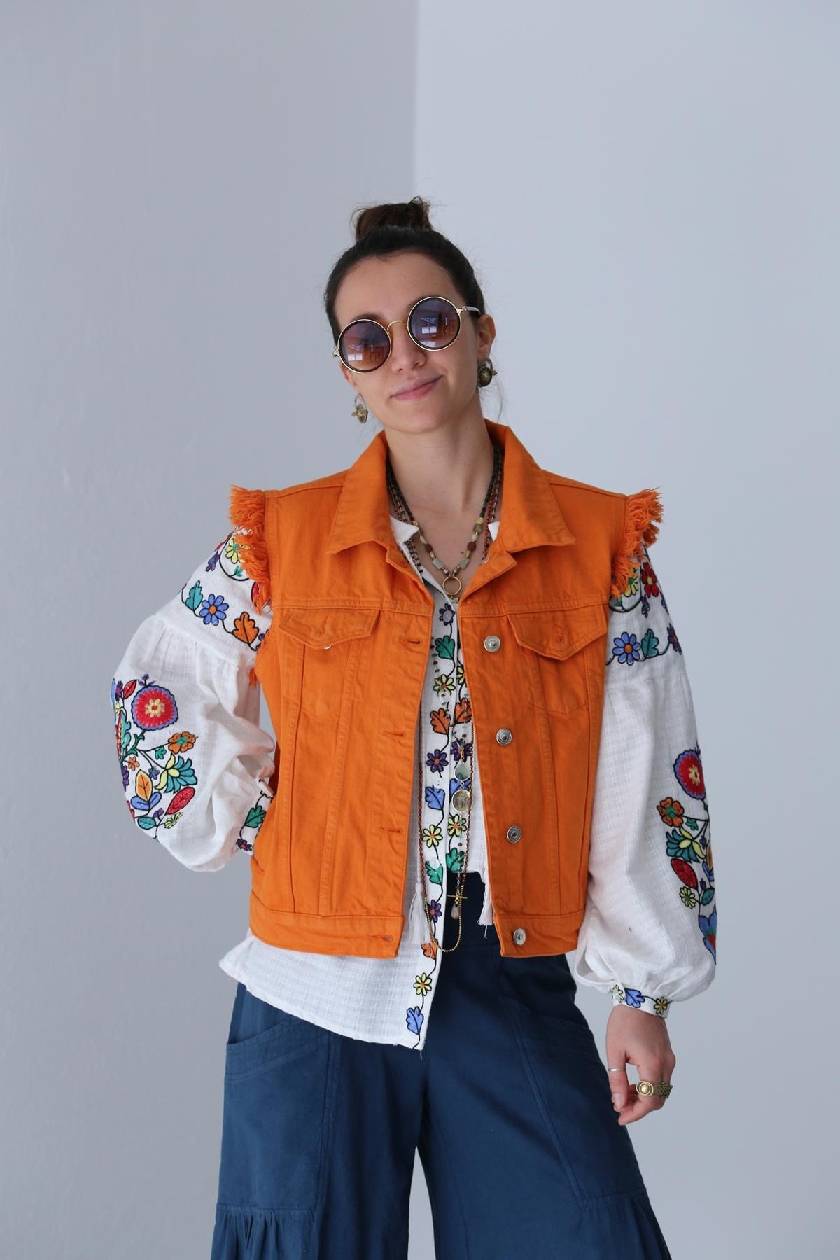 Orange hot sale denim vest