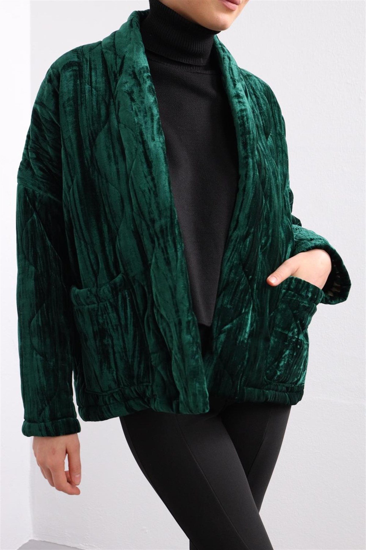 Dark green velvet jacket ladies outlet