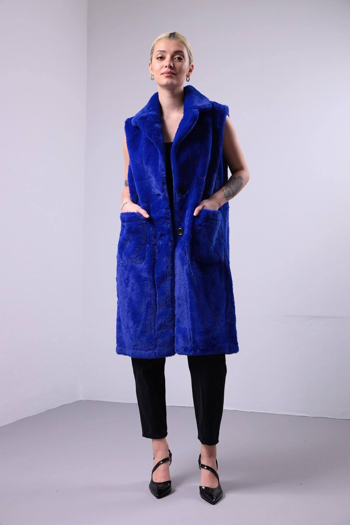 Saks Mavisi Uzun Peluş Yelek - Şaman Butik - Bohem Giyim ve Aksesuar |  Kadın & Erkek