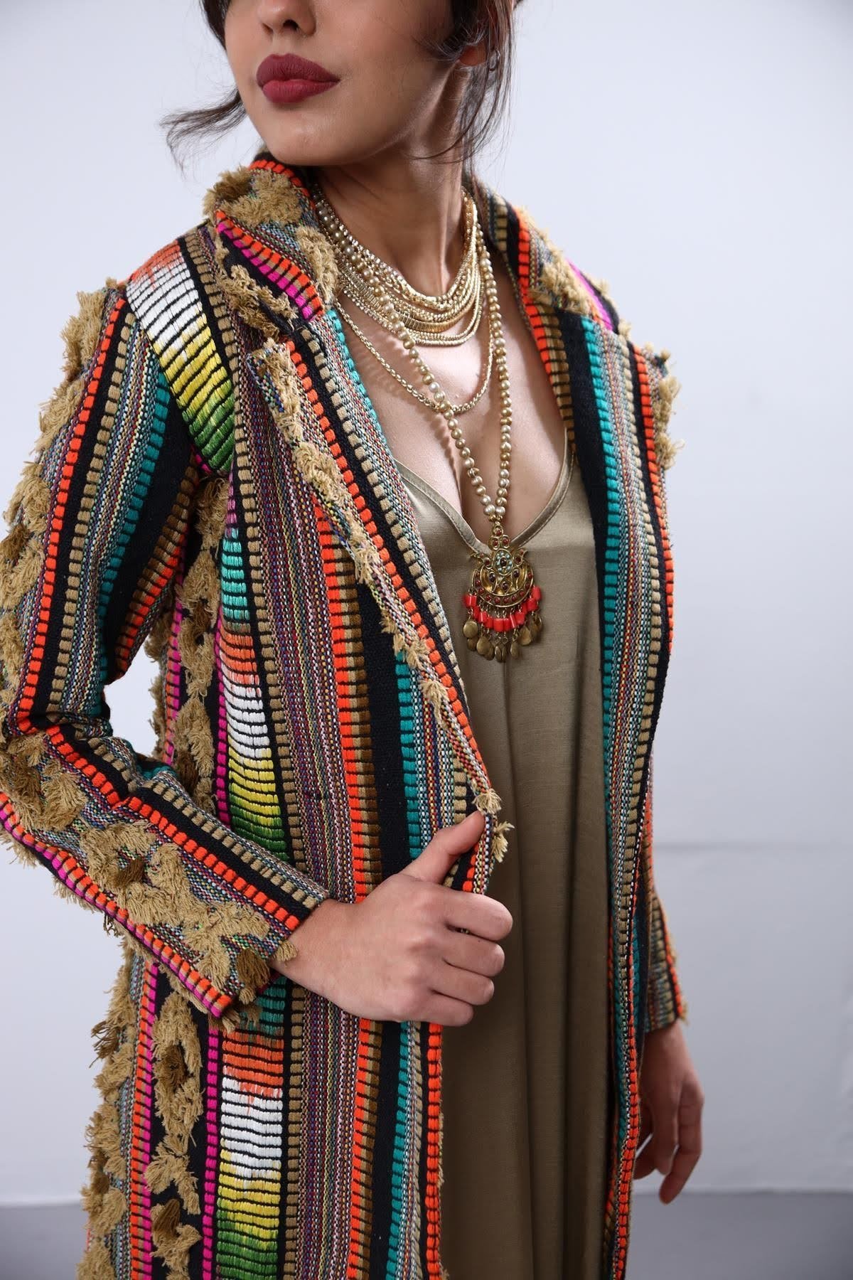 Siyah Etnik Desenli Uzun Ceket - Şaman Butik - Bohem Giyim ve Aksesuar |  Kadın & Erkek