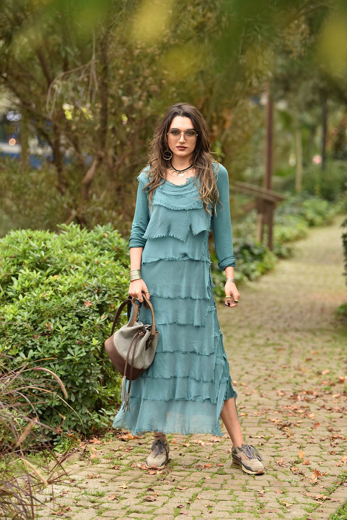 Petrol top green dress