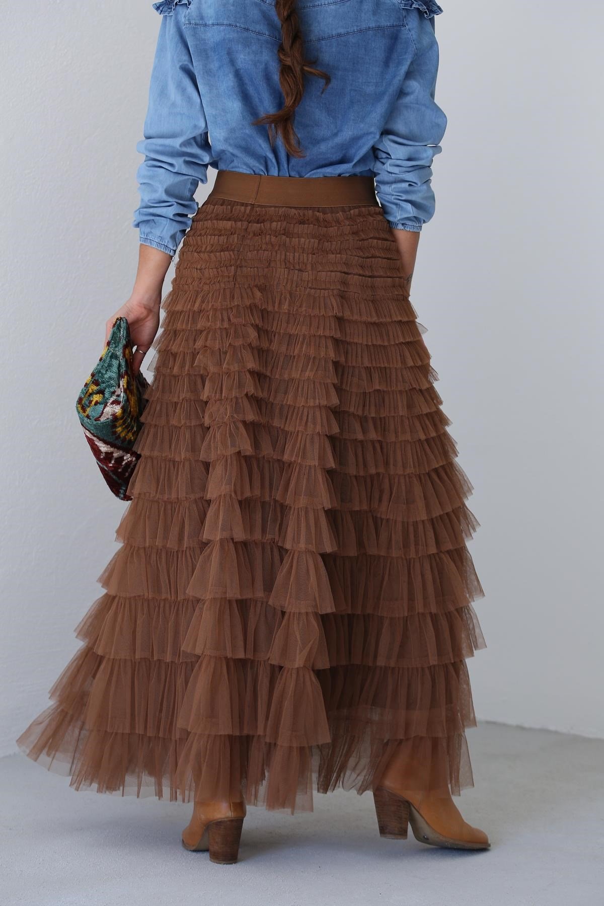 Brown Layered Tulle Skirt - Saman Butik | Shop Online