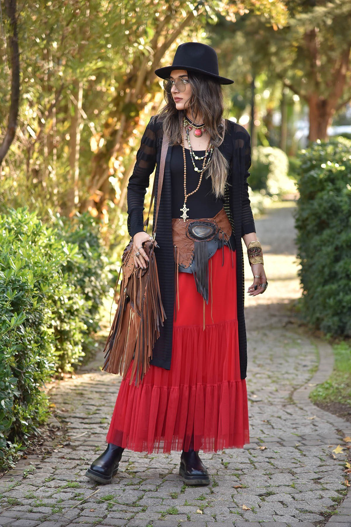 Kırmızı Uzun Astarlı Tül Etek - Şaman Butik - Bohem Giyim ve Aksesuar |  Kadın & Erkek