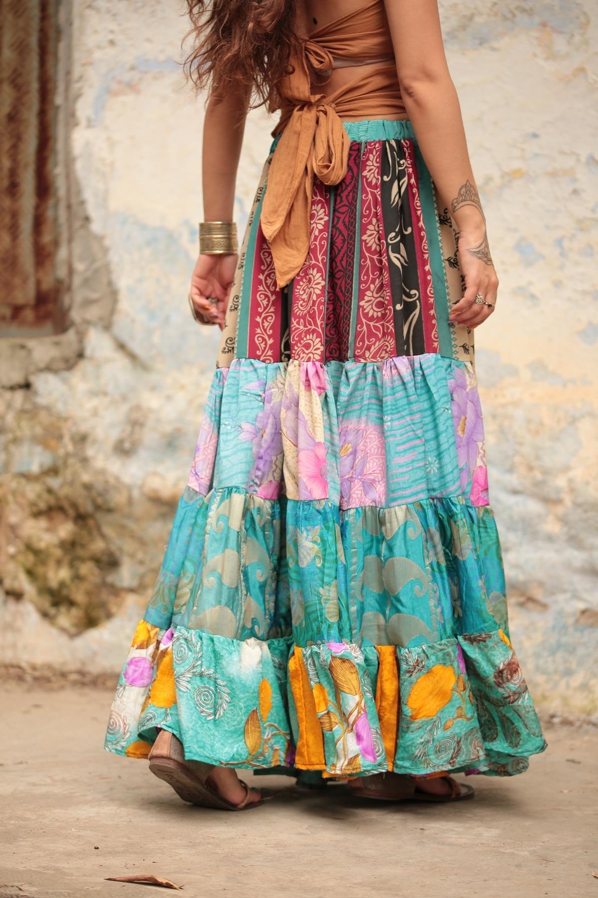 Mavi Desenli Altı Fırfırlı Etek - Şaman Butik - Bohem Giyim ve Aksesuar |  Kadın & Erkek