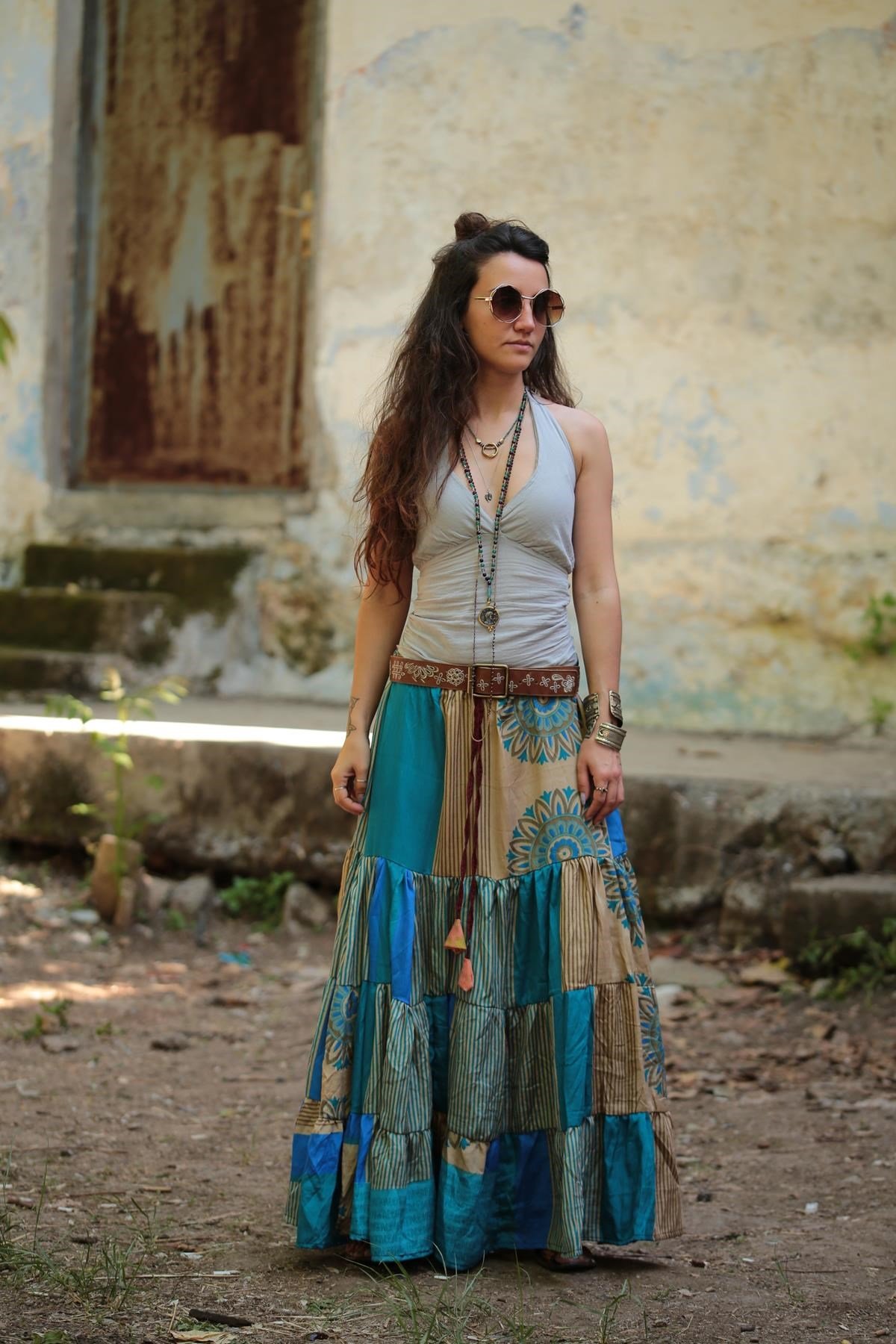 Mavi Desenli Altı Fırfırlı Etek - Şaman Butik - Bohem Giyim ve Aksesuar |  Kadın & Erkek