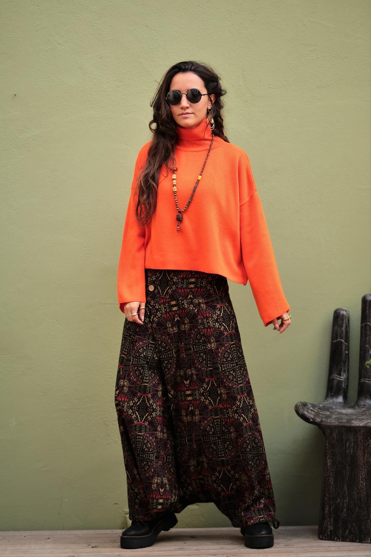 Renkli Etnik Desenli Düğmeli Pantolon Etek - Şaman Butik - Bohem Giyim ve  Aksesuar | Kadın & Erkek