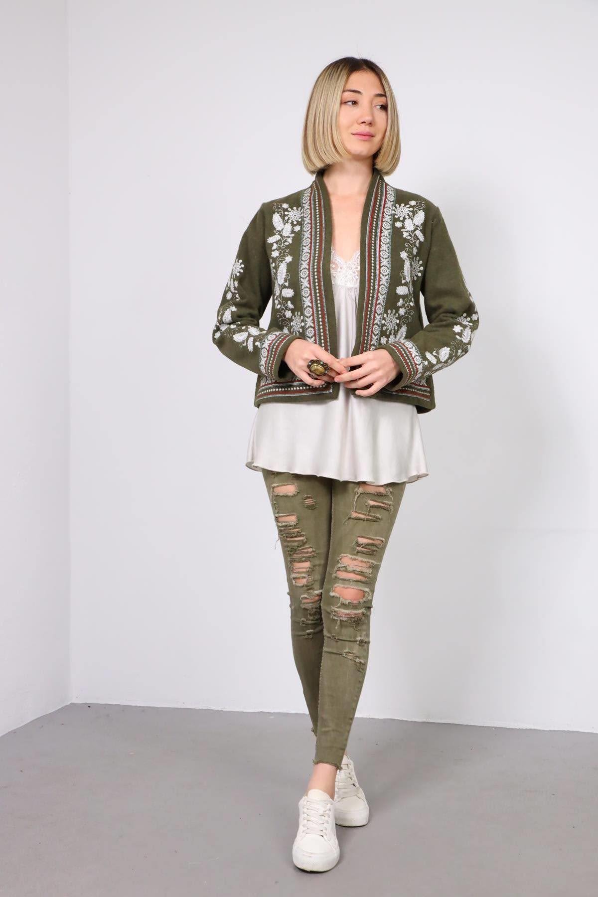 Khaki embroidered jacket store