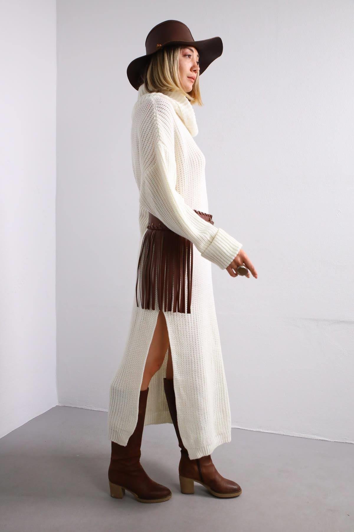 Turtleneck long knit dress