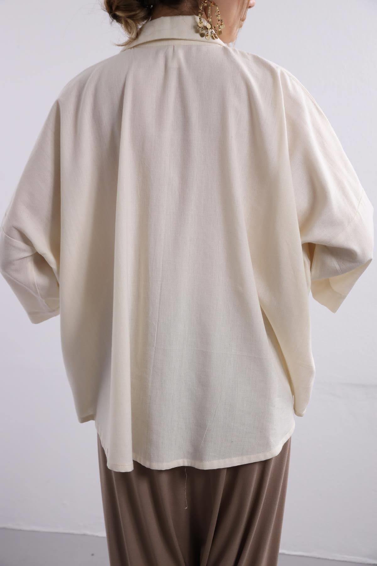 Krem Rengi Arkası Uzun Salaş Gömlek - Şaman Butik - Bohem Giyim ve Aksesuar  | Kadın & Erkek