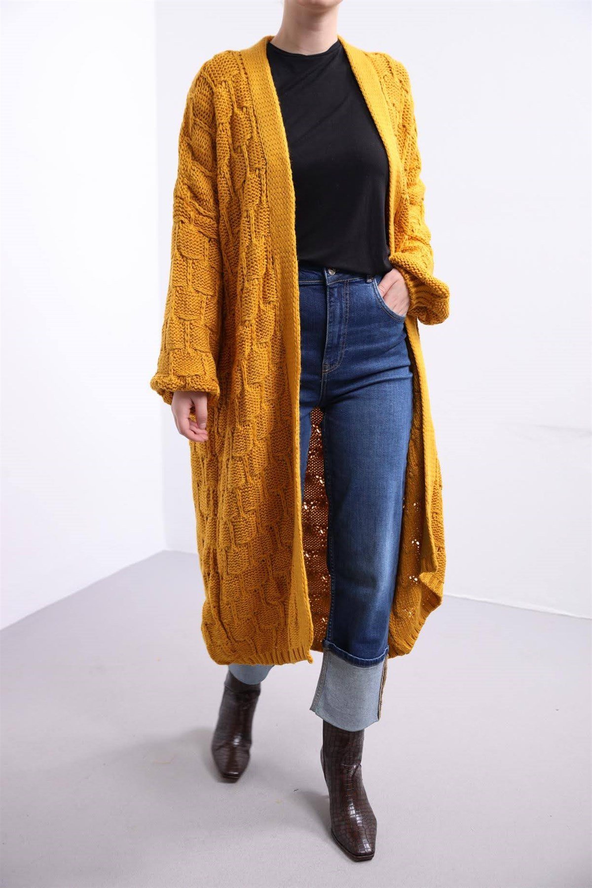 Mustard Maxi Knit Cardigan - Saman Butik | Shop Online