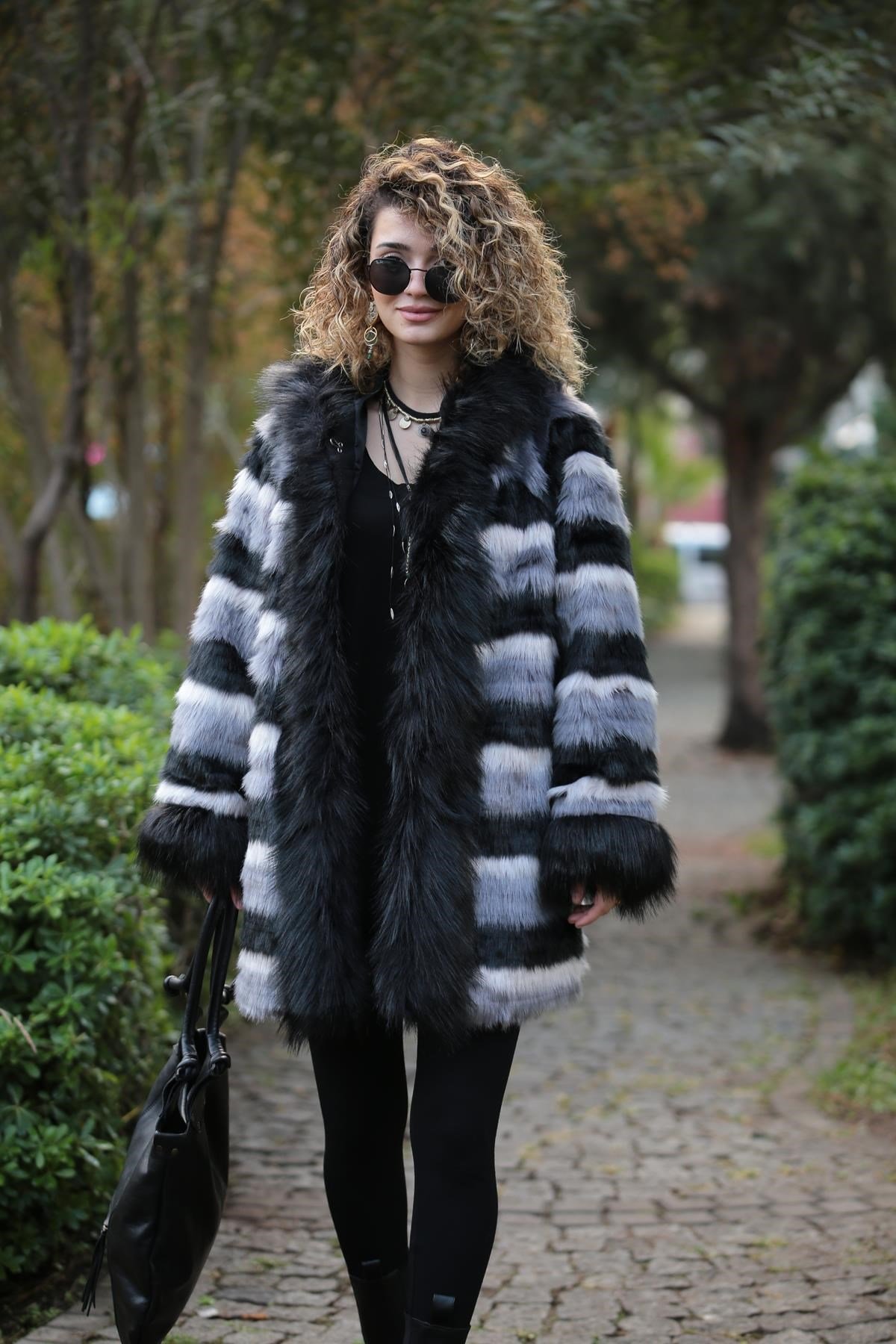 Striped on sale fur coat