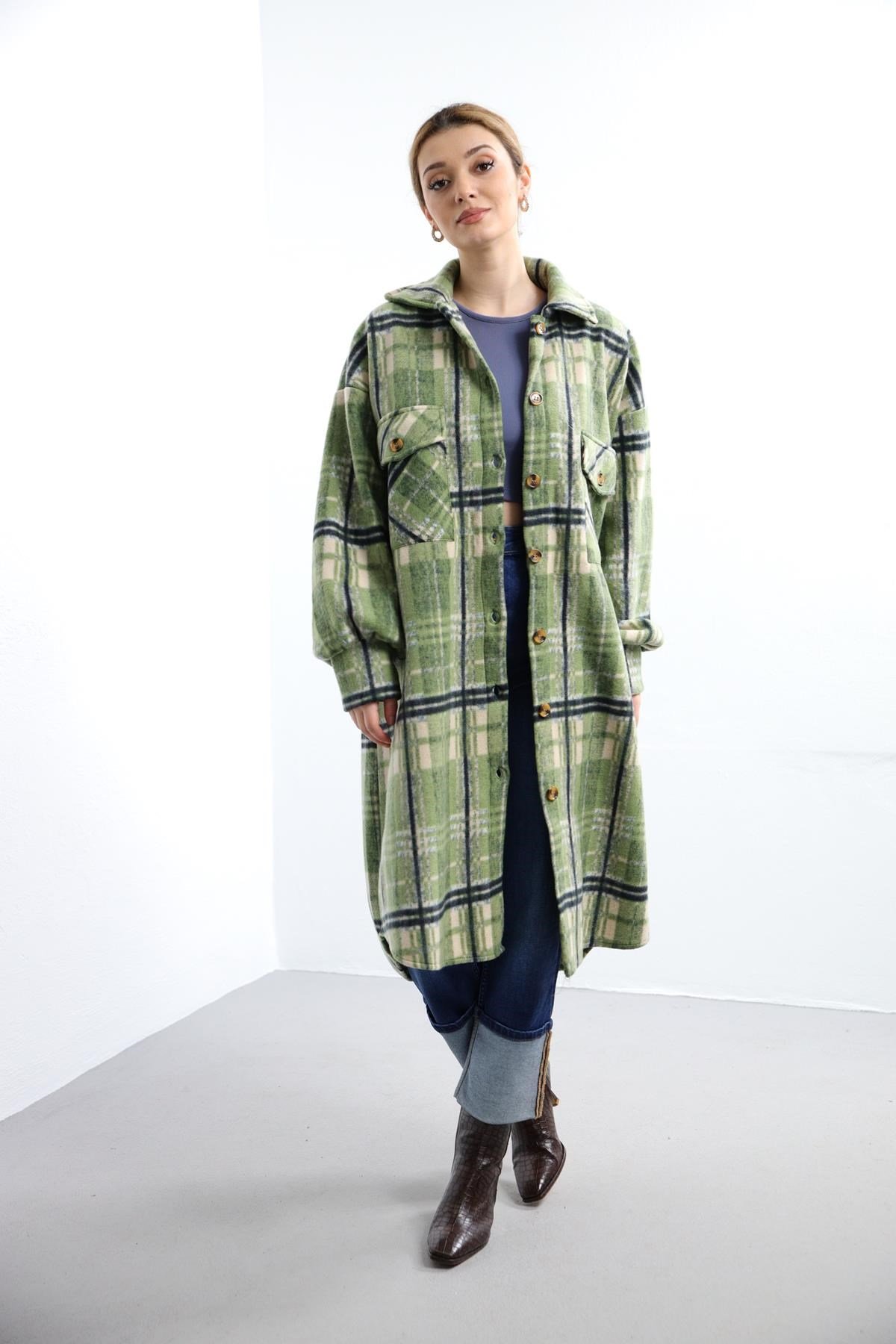 Yeşil Desenli Uzun Polar Kaban - Şaman Butik - Bohem Giyim ve Aksesuar |  Kadın & Erkek