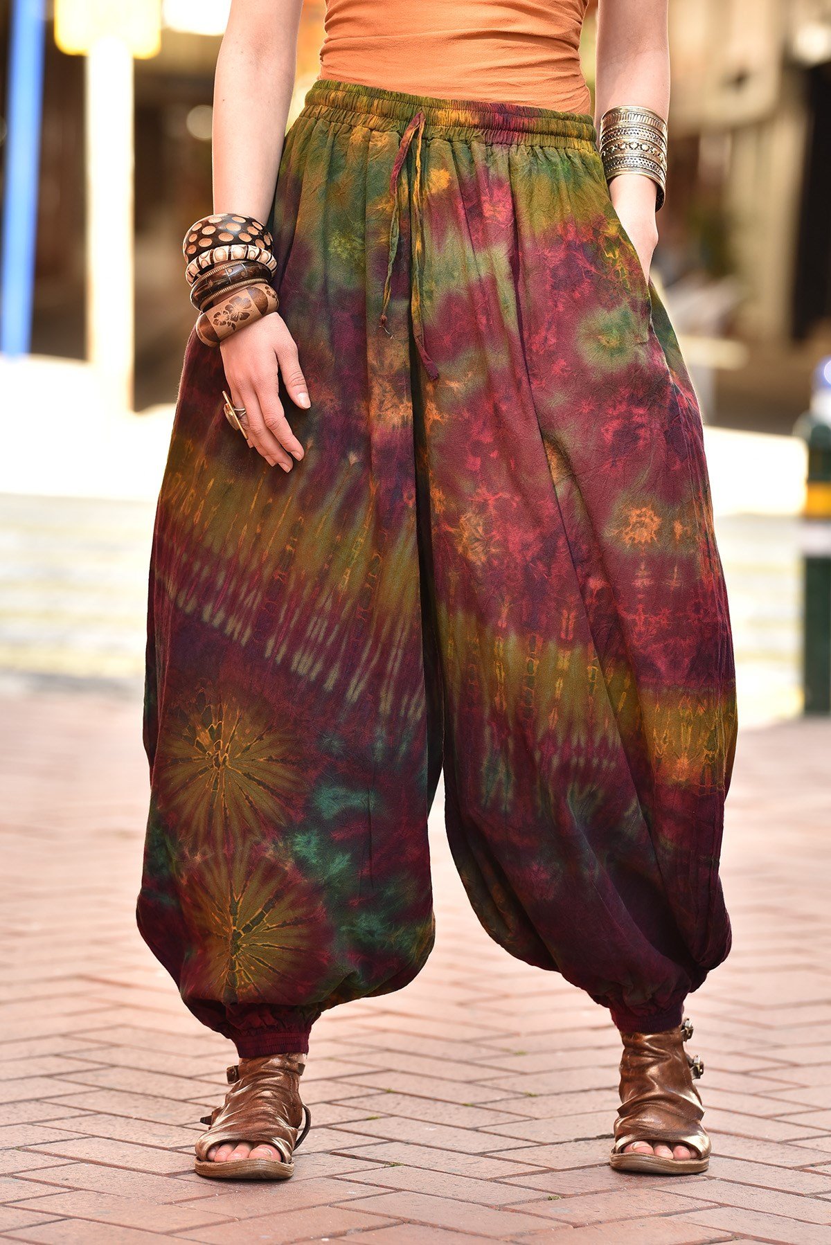 Women's Silk Pants, Silk Tie-Dye Harem Pants