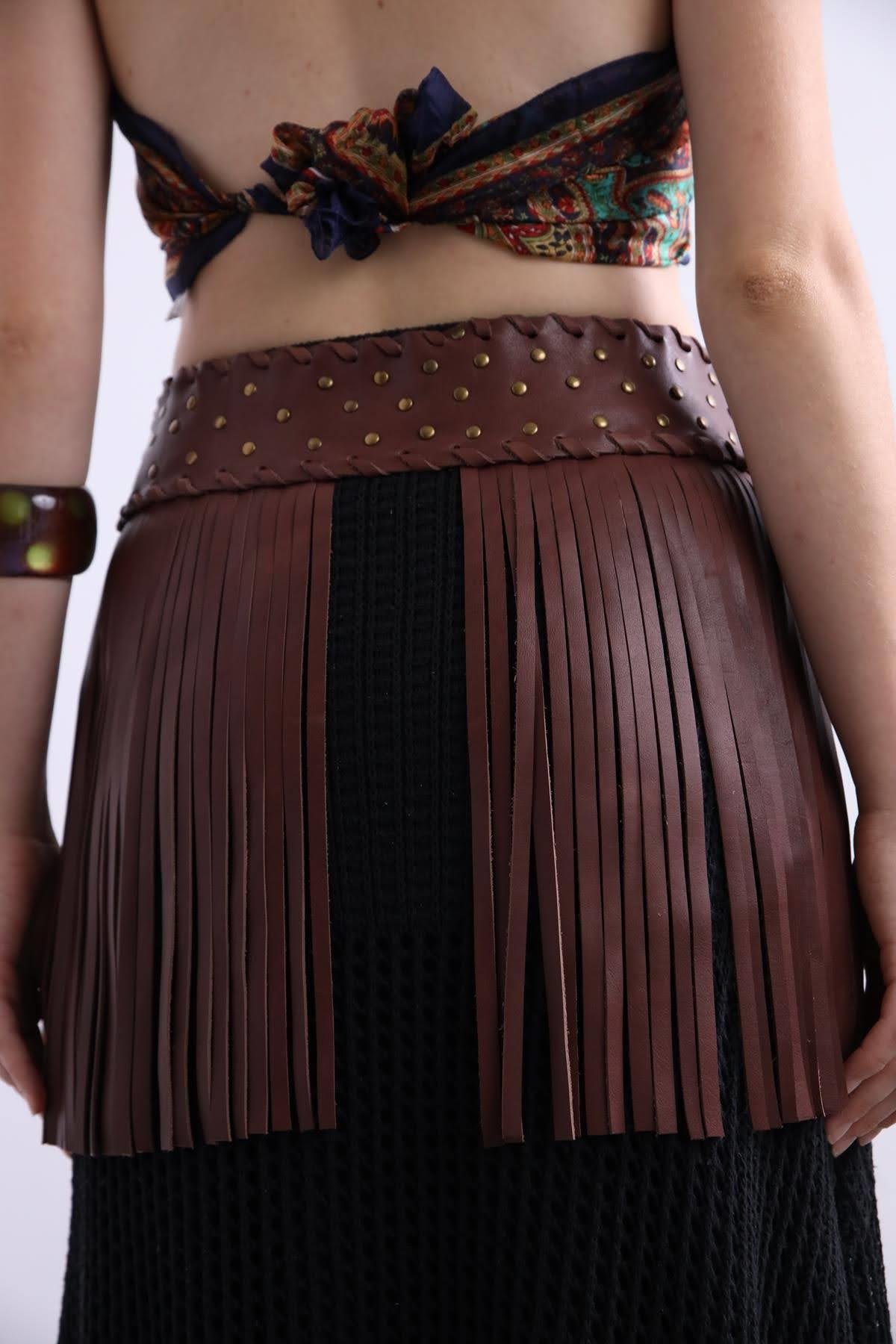 Kahverengi Püsküllü Deri Kemer - Şaman Butik - Bohem Giyim ve Aksesuar |  Kadın & Erkek