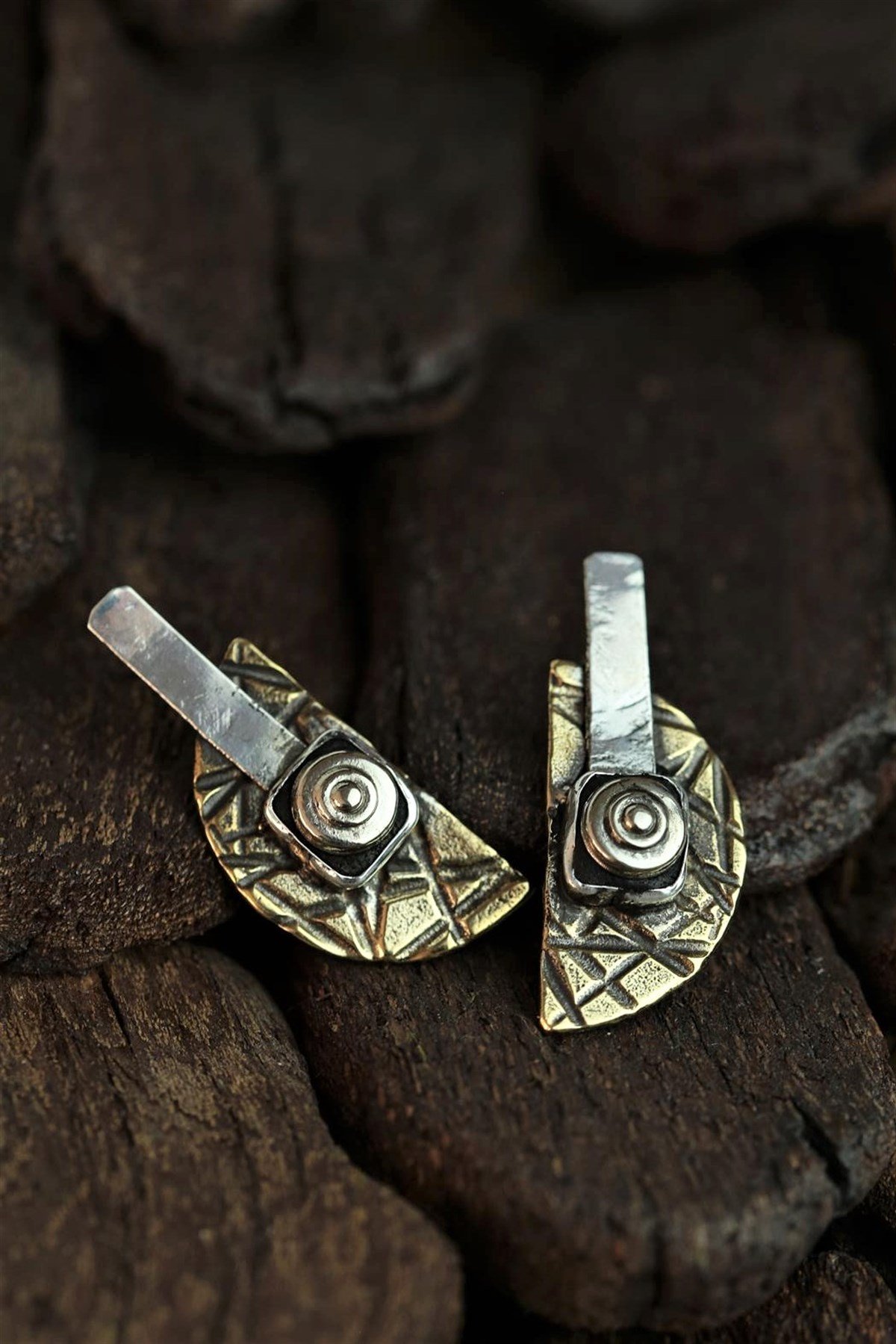 Half Circle Bronze Design Earrings - Saman Butik | Shop Online