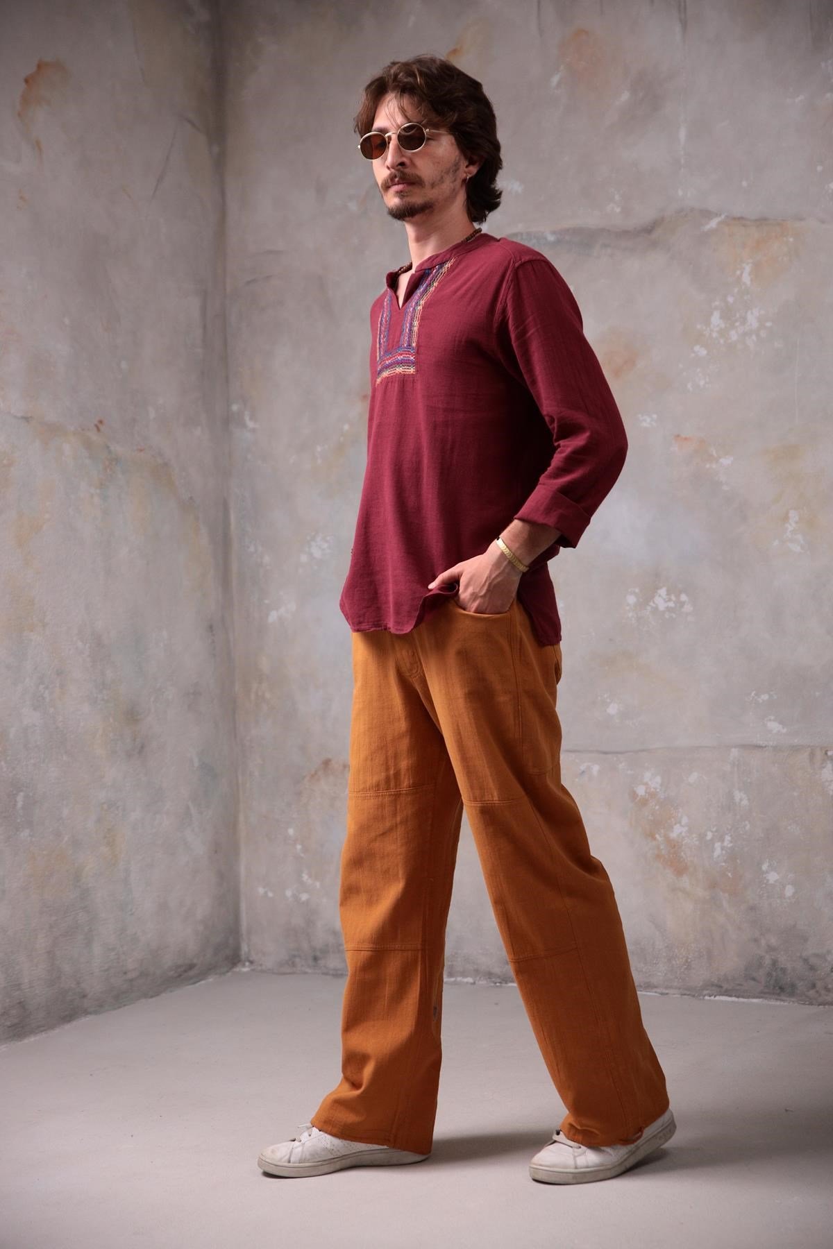 Hardal Rengi Paçası Büzgülü Tom Pantolon - Şaman Butik - Bohem Giyim ve  Aksesuar | Kadın & Erkek