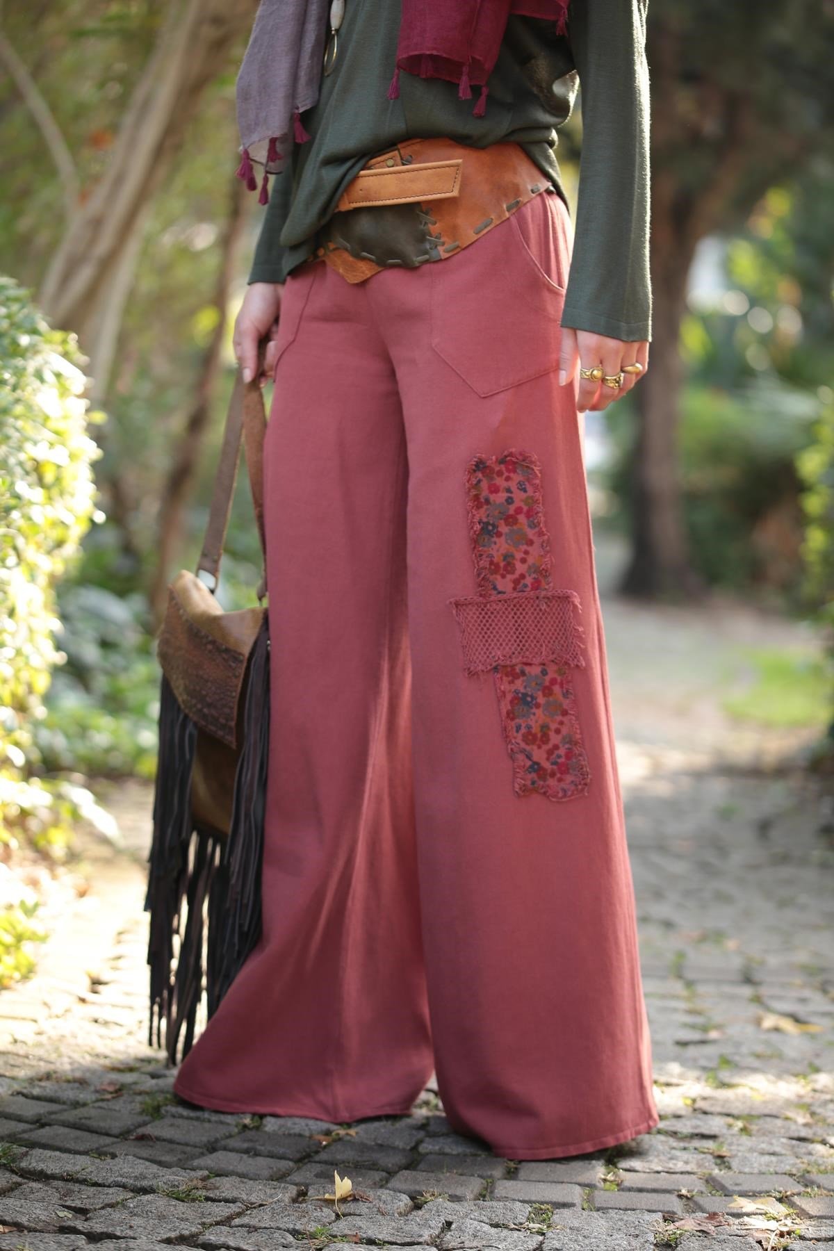 Kiremit Rengi Bol Paça File Detay Pantolon - Şaman Butik - Bohem Giyim ve  Aksesuar | Kadın & Erkek