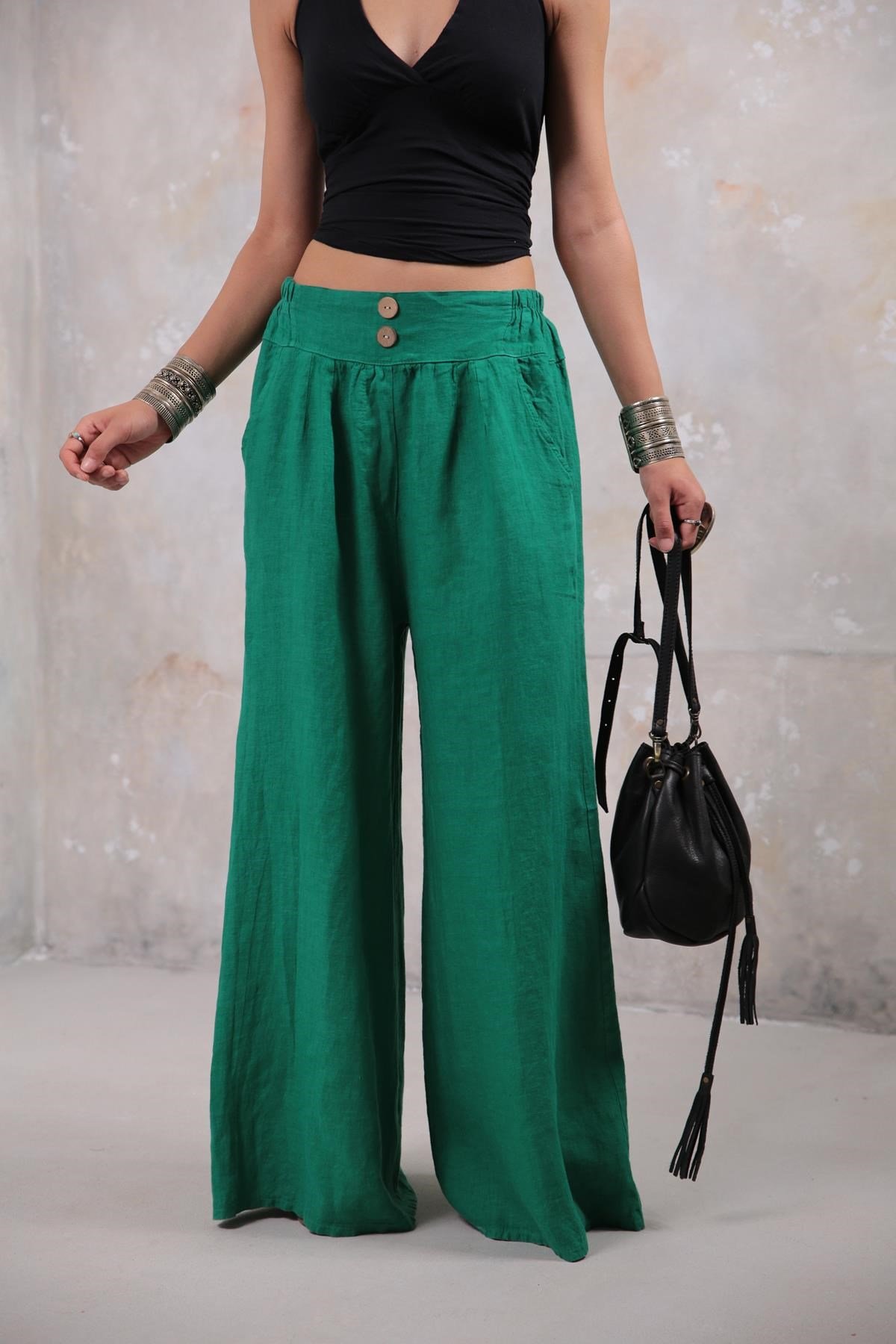 Dark green clearance wide leg trousers