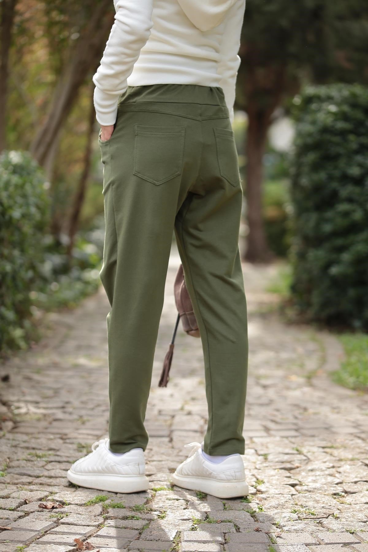 Navy Green Crossover Drop Crotch Trousers - Saman Butik