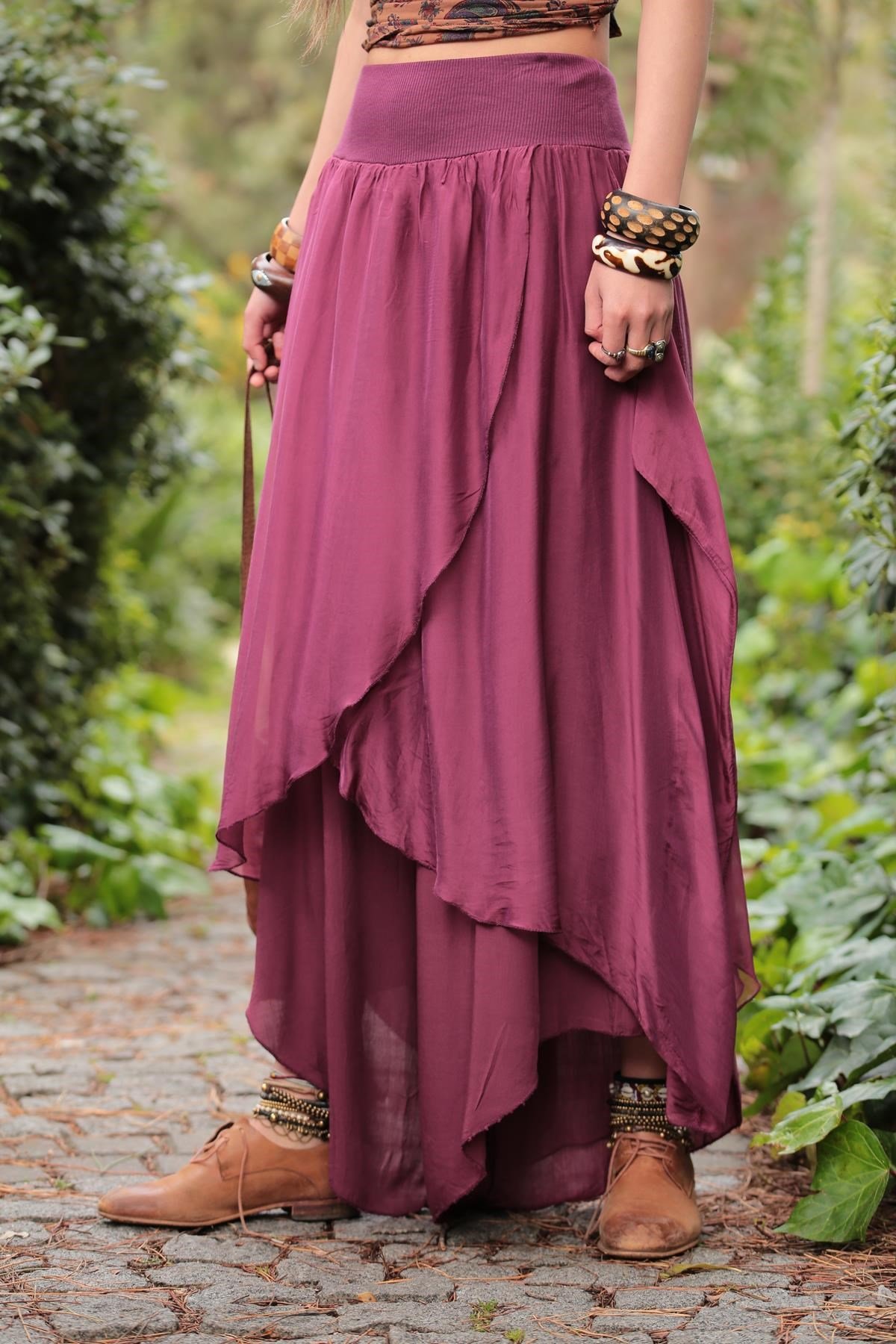 Burgundy Silk Harem Pants - Saman Butik