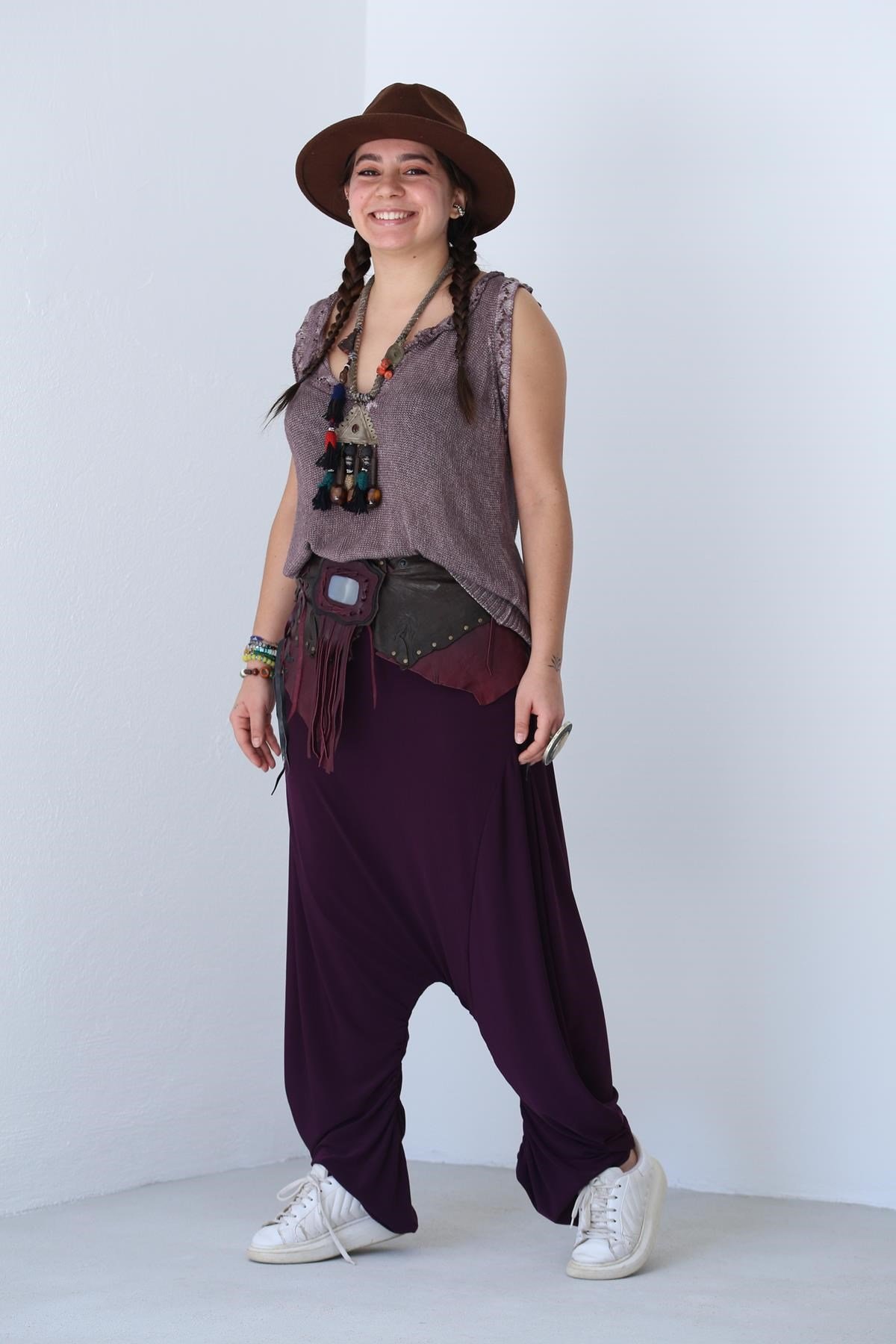 Purple Jersey Drop Crotch Baggy Pants - Saman Butik | Shop Online