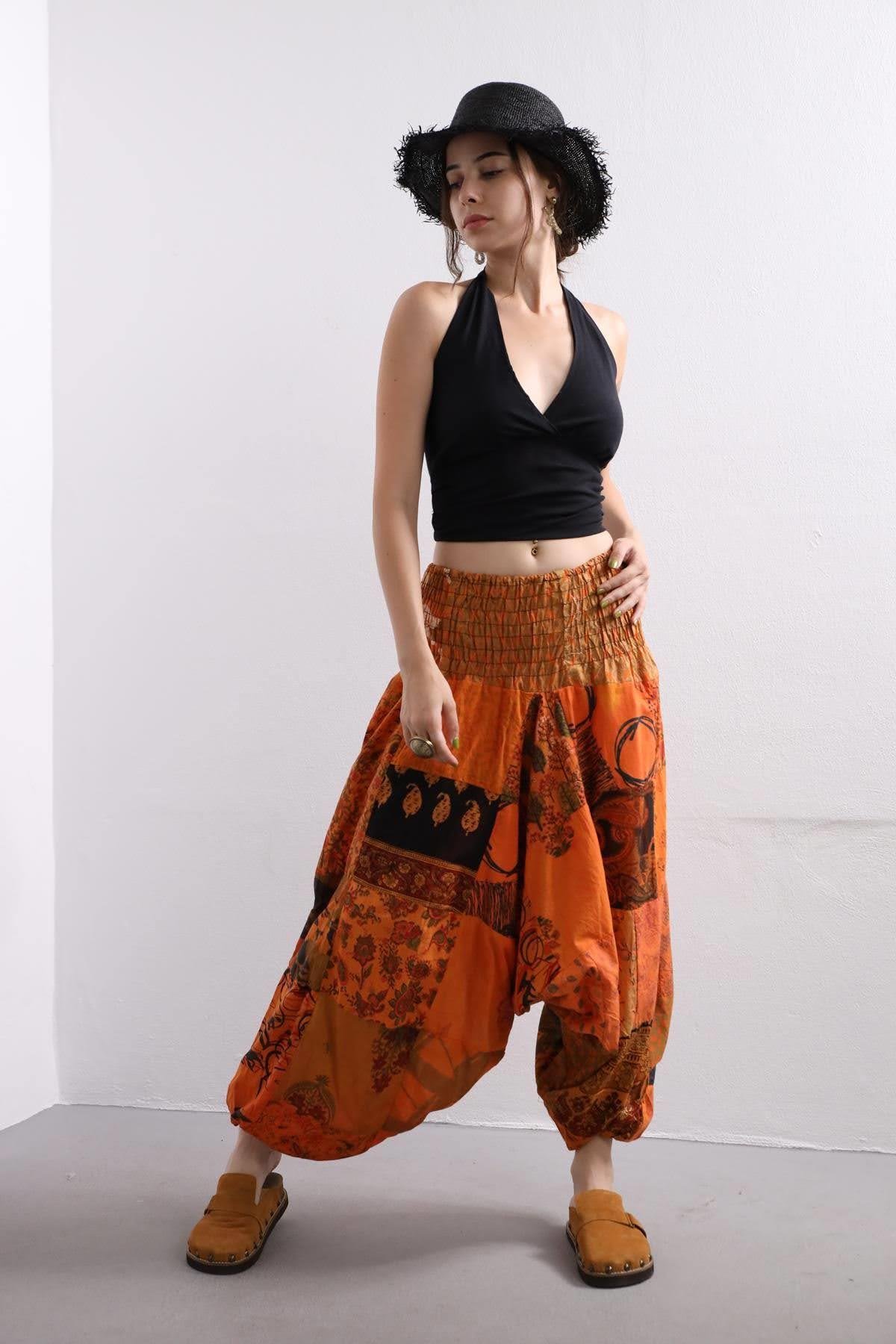 Orange Patchwork Harem Pants - Saman Butik